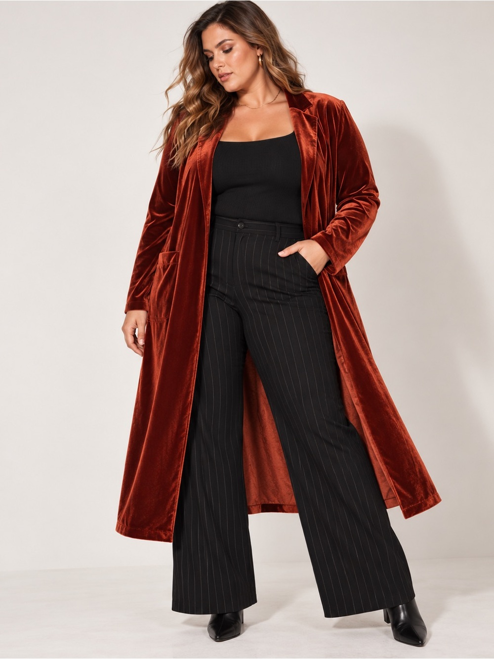 Skies Are Blue - Velvet Midi Duster - Jacket